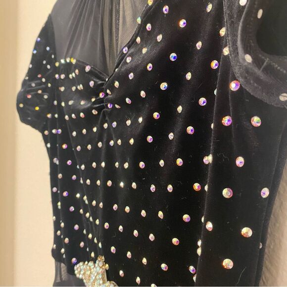 Weissman solo dance costume black velvet crystal fringe End Of Time 13009 SA - Picture 5 of 12
